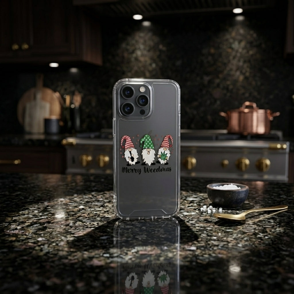 Merry Weedmas Christmas Gnomes Graphic Clear Case Funny Holiday Protective Phone Cover for iPhone