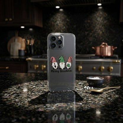 Merry Weedmas Christmas Gnomes Graphic Clear Case Funny Holiday Protective Phone Cover for iPhone