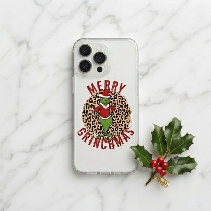 Merry Grinchmas Cheetah Print Clear Case for iPhone | Festive Holiday Phone Cover