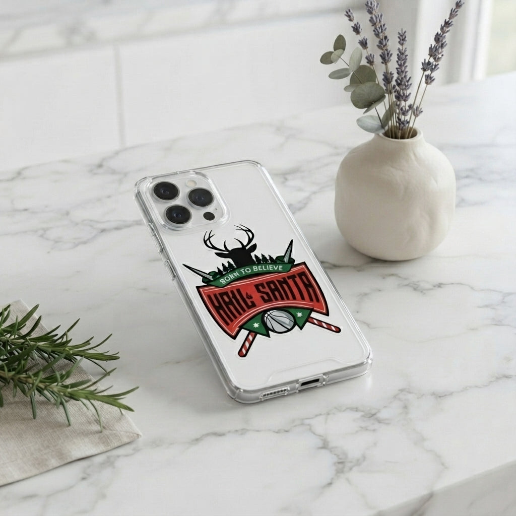 Hail Santa Basketball Bucks Graphic Clear Case for iPhone | Festive Sports Holiday Cover