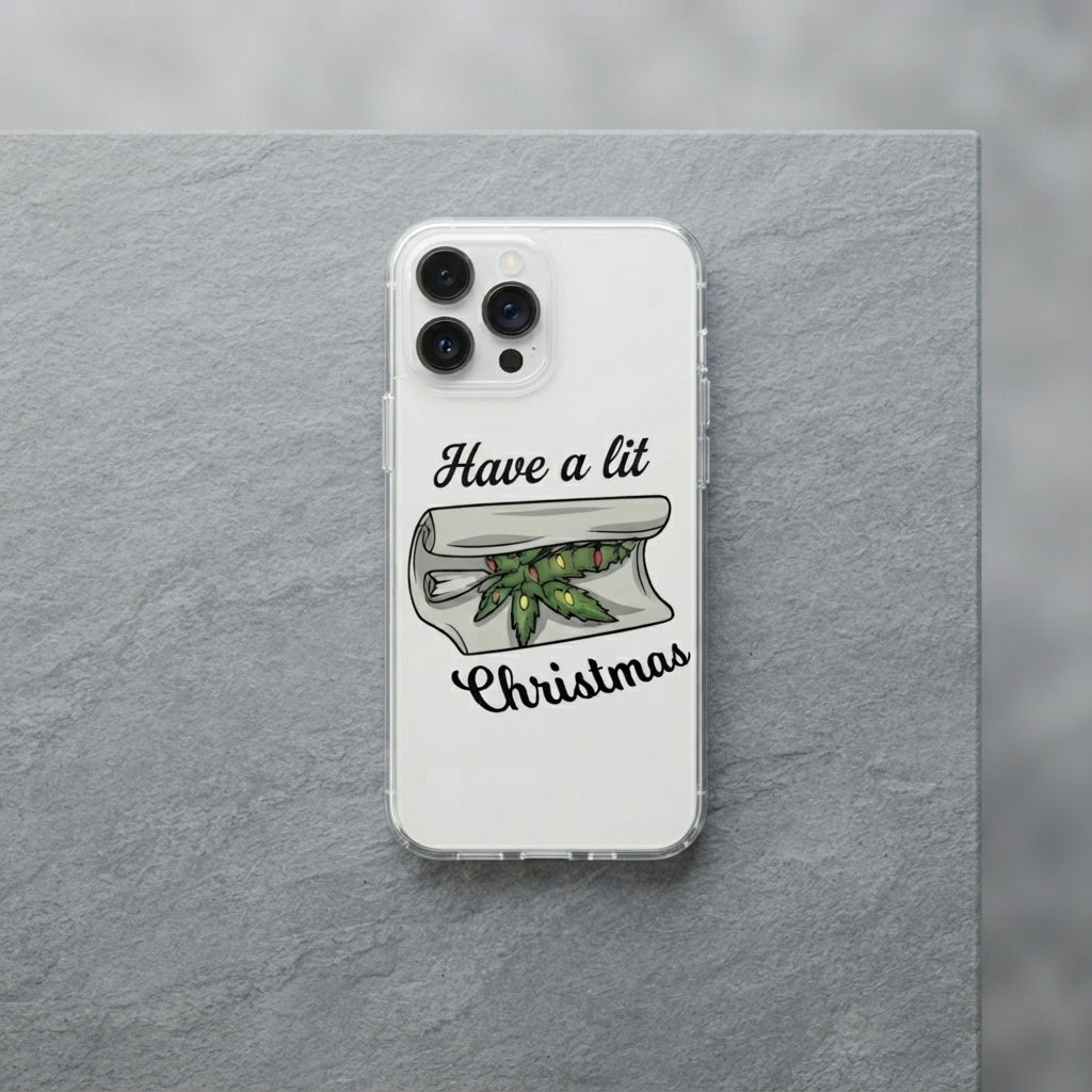 Have A Lit Christmas Graphic Clear Case Funny Holiday Weed Leaf Protective Phone Cover for iPhone