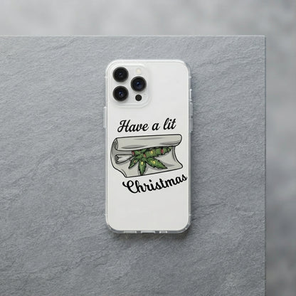 Have A Lit Christmas Graphic Clear Case Funny Holiday Weed Leaf Protective Phone Cover for iPhone