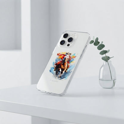 Watercolor Santa Riding Horse Graphic Clear Case Festive Holiday Painting Protective Phone Cover for iPhone
