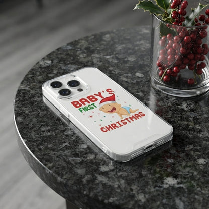 Baby's First Christmas Cute Graphic Clear Case Cute Holiday Santa Hat Protective Phone Cover for iPhone
