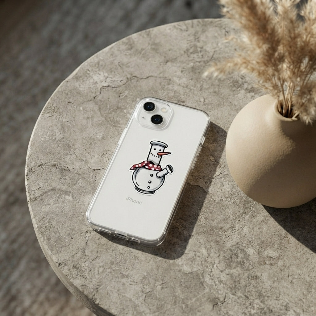 Funny Snowman Bong Graphic Clear Case Festive Holiday Protective Phone Cover for iPhone