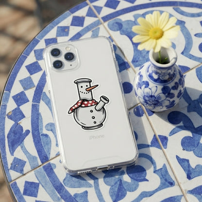 Funny Snowman Bong Graphic Clear Case Festive Holiday Protective Phone Cover for iPhone