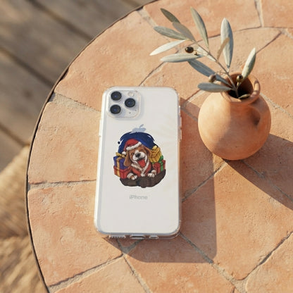 Cute Christmas Dog in Santa Hat Graphic Clear Case Festive Puppy Holiday Gift Protective Phone Cover for iPhone