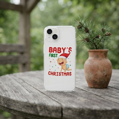 Baby's First Christmas Cute Graphic Clear Case Cute Holiday Santa Hat Protective Phone Cover for iPhone