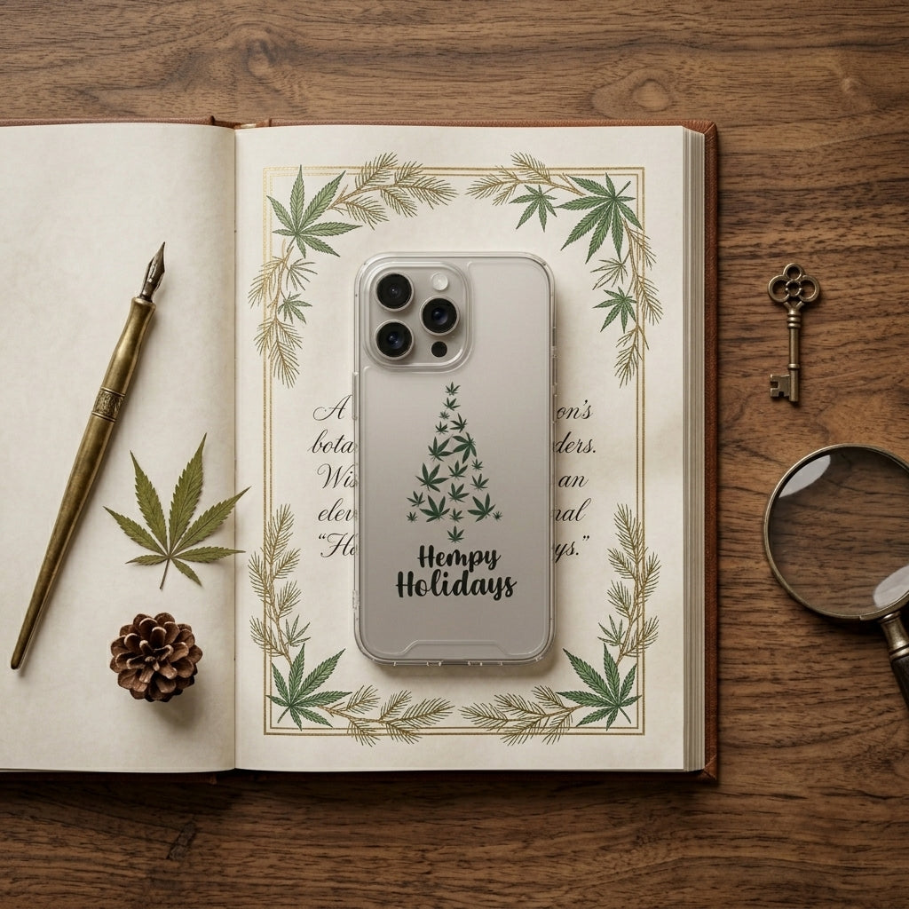 Hempy Holidays Christmas Tree Graphic Clear Case Funny Weed Leaf Protective Phone Cover for iPhone