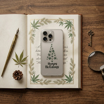 Hempy Holidays Christmas Tree Graphic Clear Case Funny Weed Leaf Protective Phone Cover for iPhone