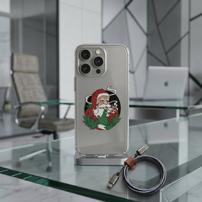 Cool Smoking Santa Graphic Clear Case Funny Christmas Holiday Protective Phone Cover for iPhone