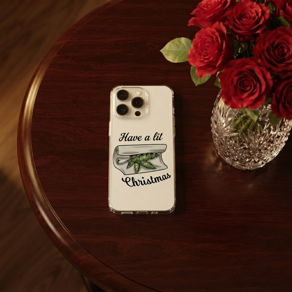 Have A Lit Christmas Graphic Clear Case Funny Holiday Weed Leaf Protective Phone Cover for iPhone