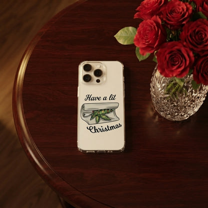 Have A Lit Christmas Graphic Clear Case Funny Holiday Weed Leaf Protective Phone Cover for iPhone