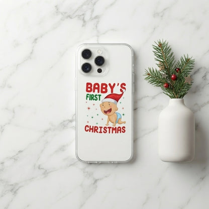 Baby's First Christmas Cute Graphic Clear Case Cute Holiday Santa Hat Protective Phone Cover for iPhone