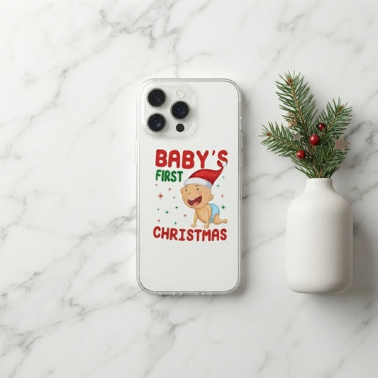 Baby's First Christmas Cute Graphic Clear Case Cute Holiday Santa Hat Protective Phone Cover for iPhone