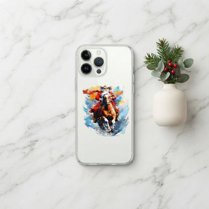 Watercolor Santa Riding Horse Graphic Clear Case Festive Holiday Painting Protective Phone Cover for iPhone