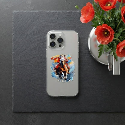 Watercolor Santa Riding Horse Graphic Clear Case Festive Holiday Painting Protective Phone Cover for iPhone