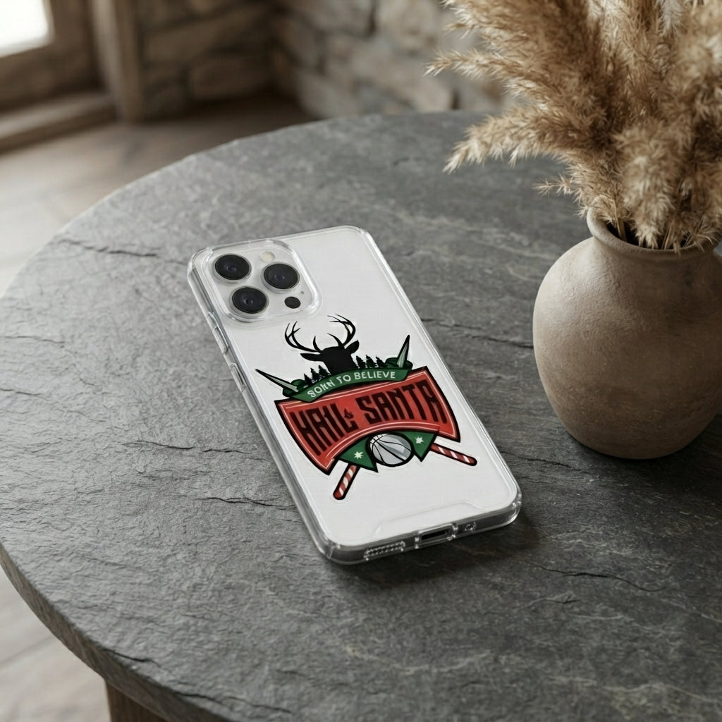 Hail Santa Basketball Bucks Graphic Clear Case for iPhone | Festive Sports Holiday Cover