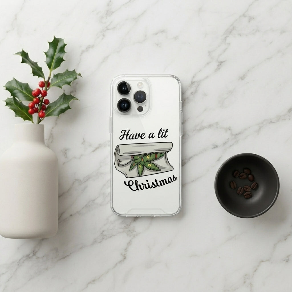 Have A Lit Christmas Graphic Clear Case Funny Holiday Weed Leaf Protective Phone Cover for iPhone