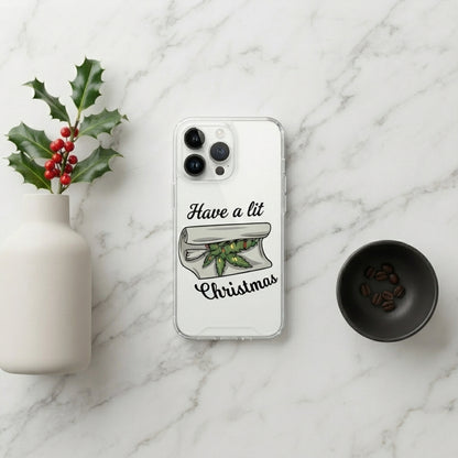 Have A Lit Christmas Graphic Clear Case Funny Holiday Weed Leaf Protective Phone Cover for iPhone