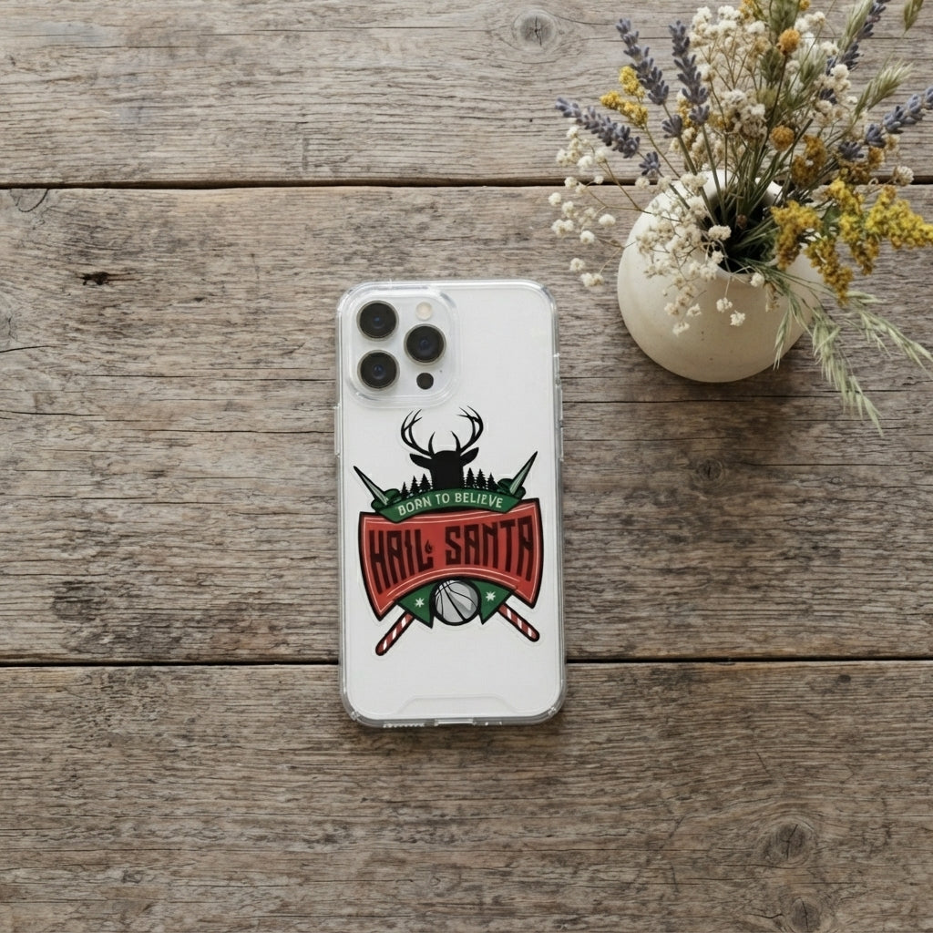 Hail Santa Basketball Bucks Graphic Clear Case for iPhone | Festive Sports Holiday Cover