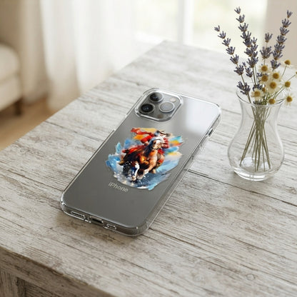Watercolor Santa Riding Horse Graphic Clear Case Festive Holiday Painting Protective Phone Cover for iPhone