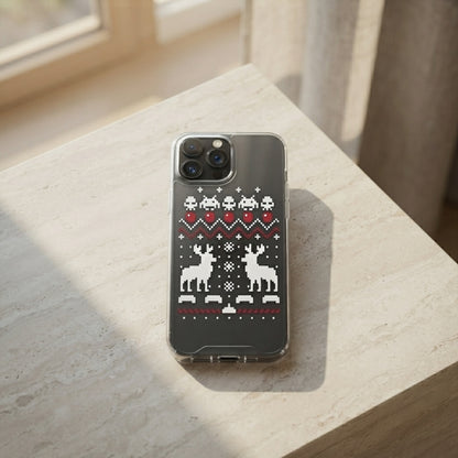 Ugly Christmas Sweater Pixel Art Reindeer Clear Case for iPhone | Retro Gamer Holiday Cover