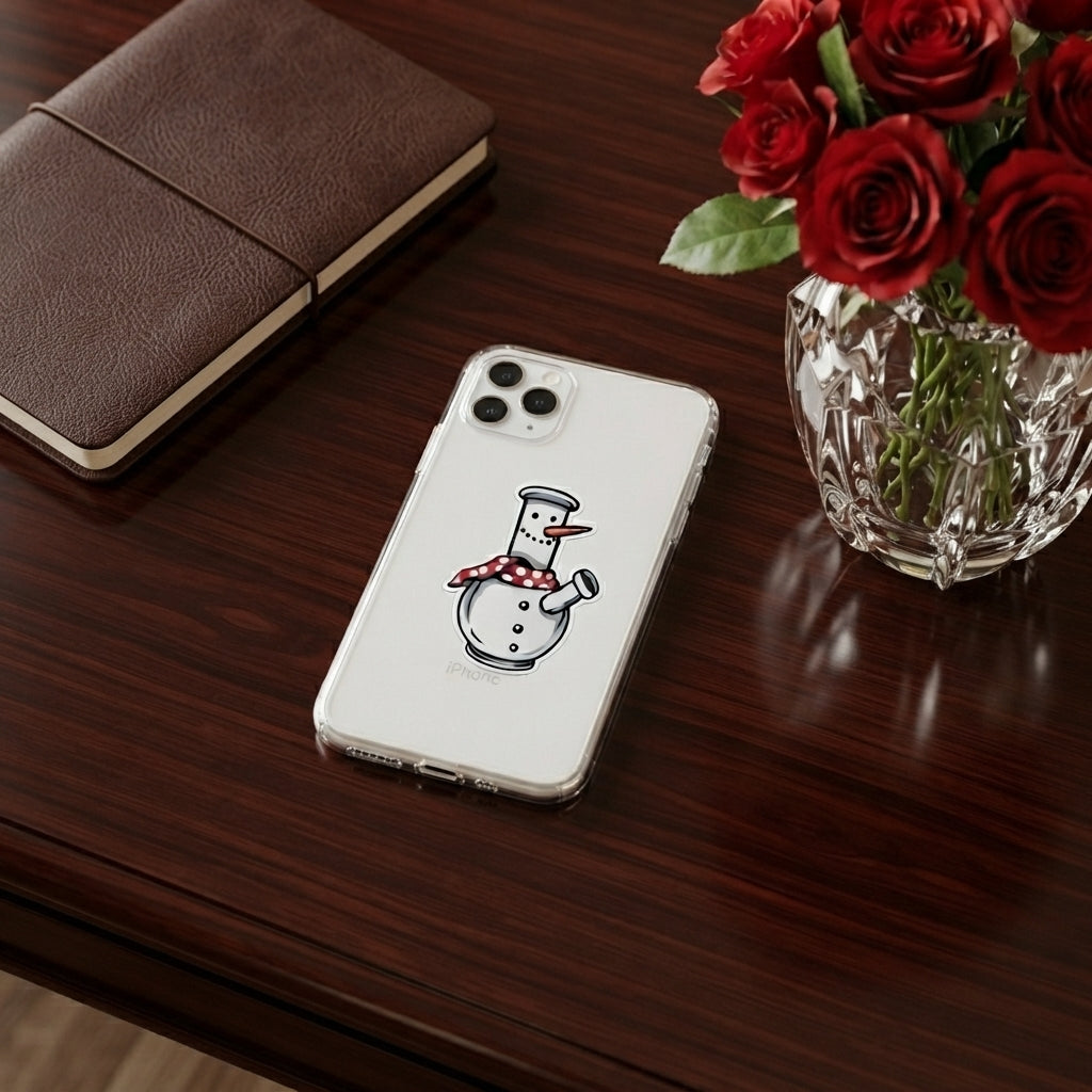 Funny Snowman Bong Graphic Clear Case Festive Holiday Protective Phone Cover for iPhone