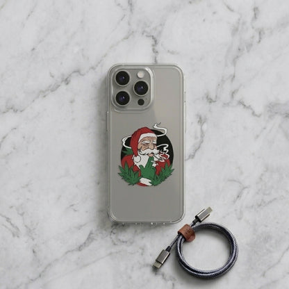 Cool Smoking Santa Graphic Clear Case Funny Christmas Holiday Protective Phone Cover for iPhone