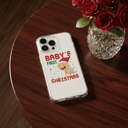 Baby's First Christmas Cute Graphic Clear Case Cute Holiday Santa Hat Protective Phone Cover for iPhone