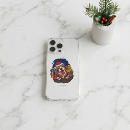 Cute Christmas Dog in Santa Hat Graphic Clear Case Festive Puppy Holiday Gift Protective Phone Cover for iPhone