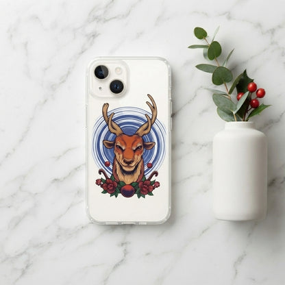 Majestic Deer Antlers Graphic Clear Case Floral Vintage Wildlife Protective Phone Cover for iPhone