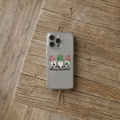 Merry Weedmas Christmas Gnomes Graphic Clear Case Funny Holiday Protective Phone Cover for iPhone