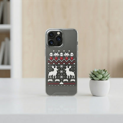 Ugly Christmas Sweater Pixel Art Reindeer Clear Case for iPhone | Retro Gamer Holiday Cover