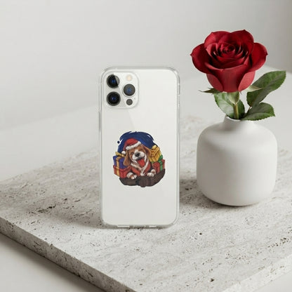 Cute Christmas Dog in Santa Hat Graphic Clear Case Festive Puppy Holiday Gift Protective Phone Cover for iPhone