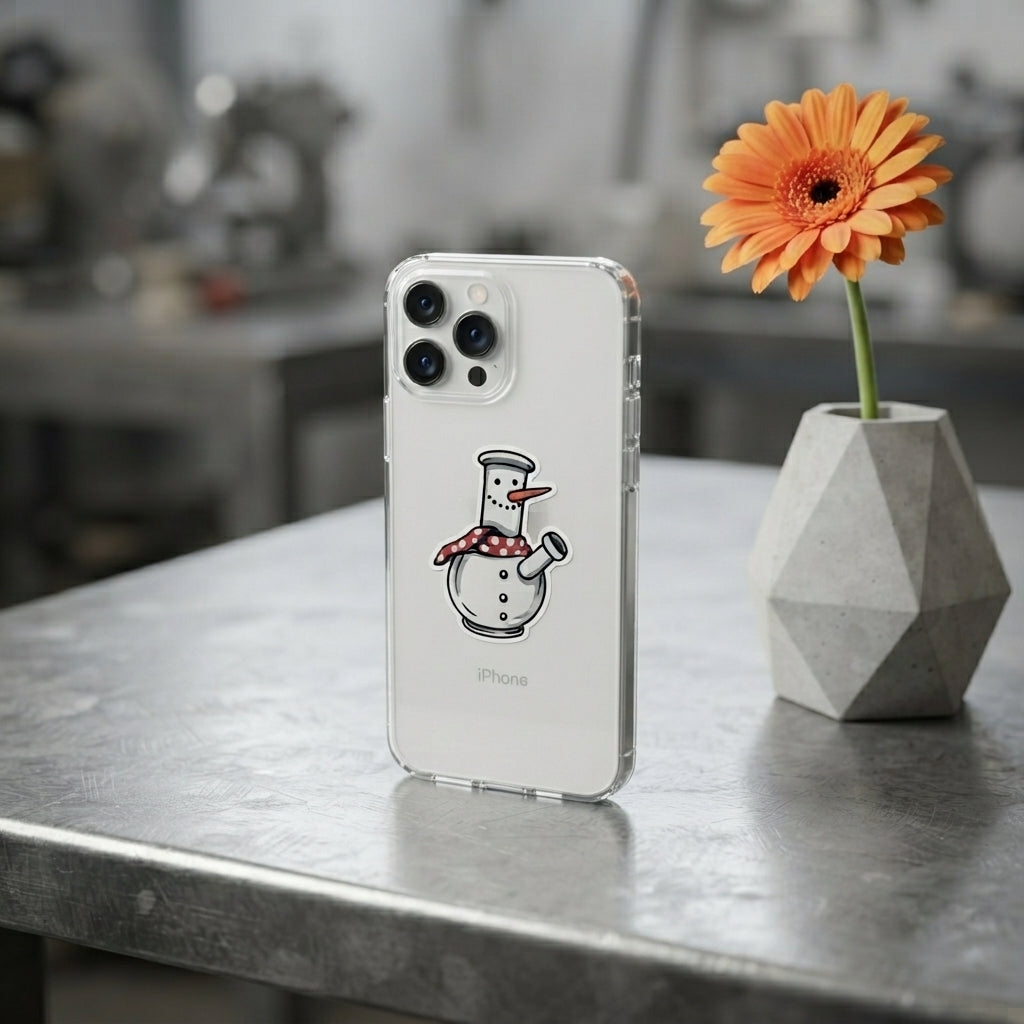 Funny Snowman Bong Graphic Clear Case Festive Holiday Protective Phone Cover for iPhone