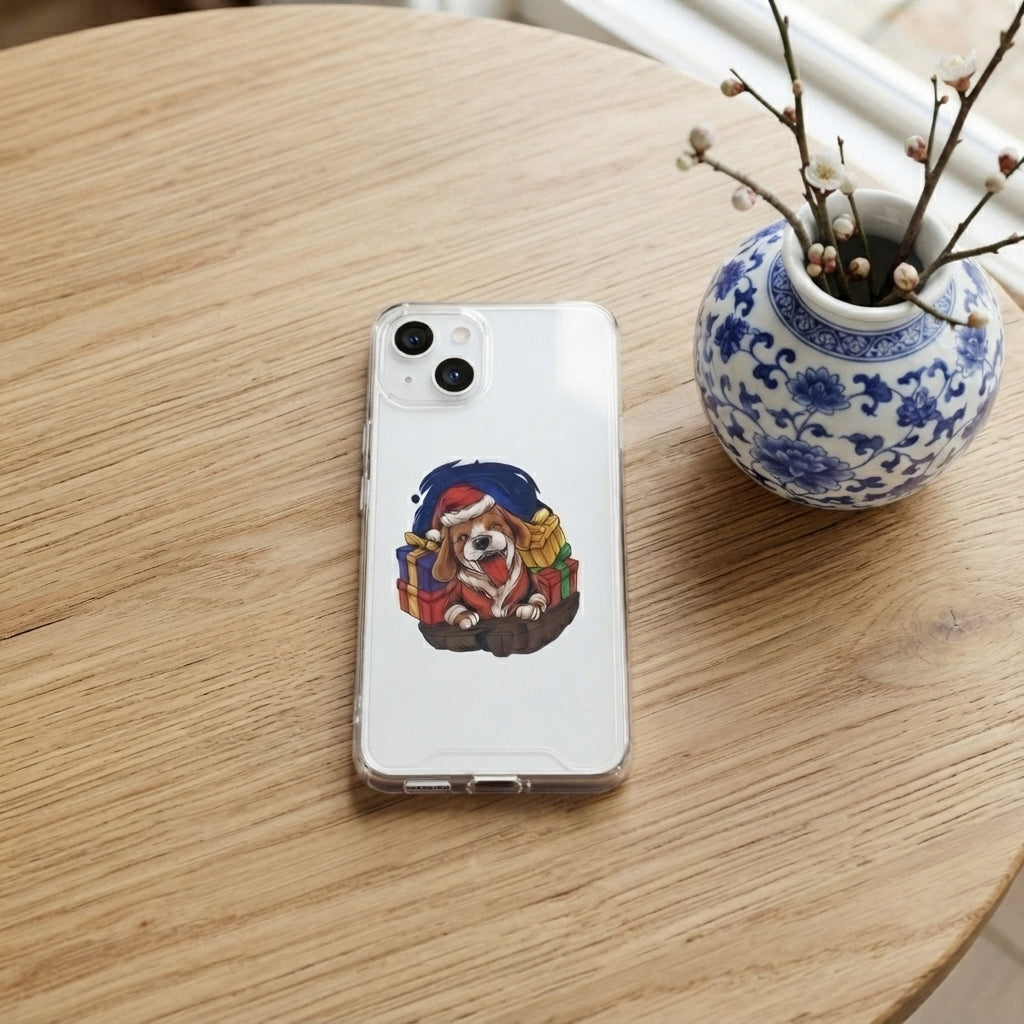 Cute Christmas Dog in Santa Hat Graphic Clear Case Festive Puppy Holiday Gift Protective Phone Cover for iPhone
