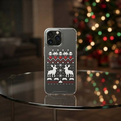 Ugly Christmas Sweater Pixel Art Reindeer Clear Case for iPhone | Retro Gamer Holiday Cover