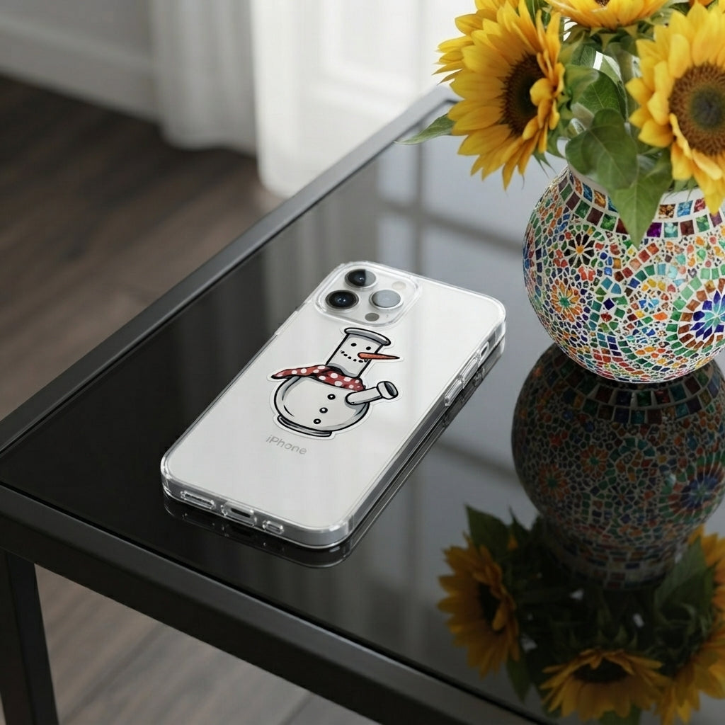 Funny Snowman Bong Graphic Clear Case Festive Holiday Protective Phone Cover for iPhone