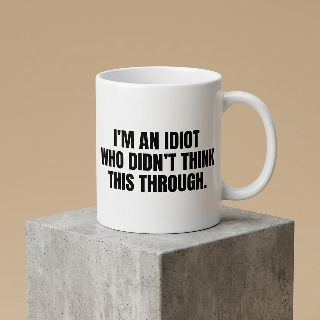 I'm An Idiot Who Didn't Think This Through Funny Ceramic Coffee Mug - Hilarious Sarcastic Quote Drinkware Cup (11oz)
