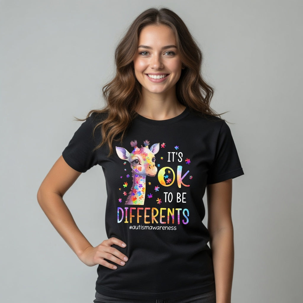 It's OK to Be Different Giraffe T-Shirt | Autism Awareness Graphic Tee