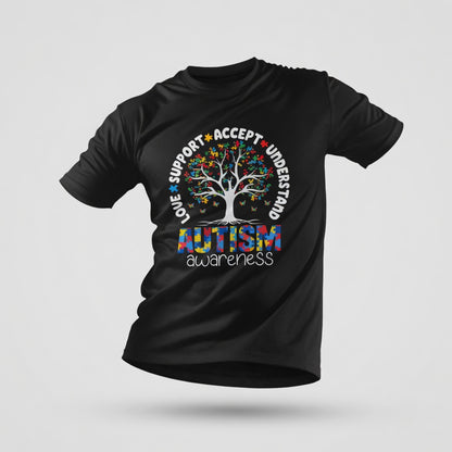 Autism Awareness Tree T-Shirt | Love Support Accept Understand Tee