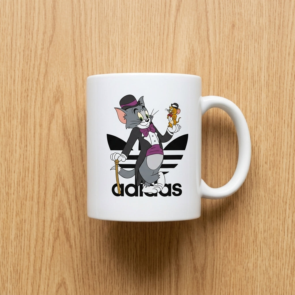 Classic Cat and Mouse Fancy Tuxedo Sports Brand Waterproof Vinyl Sticker - Funny Cartoon Mashup Graphic Decal for Laptops, Mugs