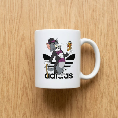 Classic Cat and Mouse Fancy Tuxedo Sports Brand Waterproof Vinyl Sticker - Funny Cartoon Mashup Graphic Decal for Laptops, Mugs