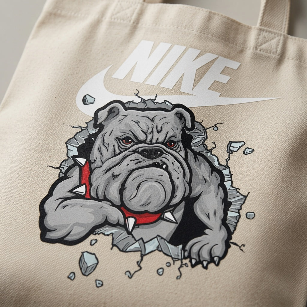 Angry Bulldog Mascot Graphic Canvas Tote Bag | Edgy Streetwear Cotton Carryall