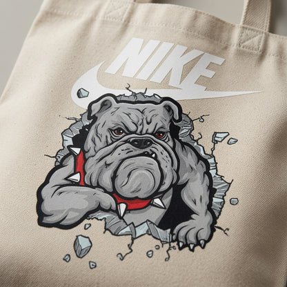 Angry Bulldog Mascot Graphic Canvas Tote Bag | Edgy Streetwear Cotton Carryall