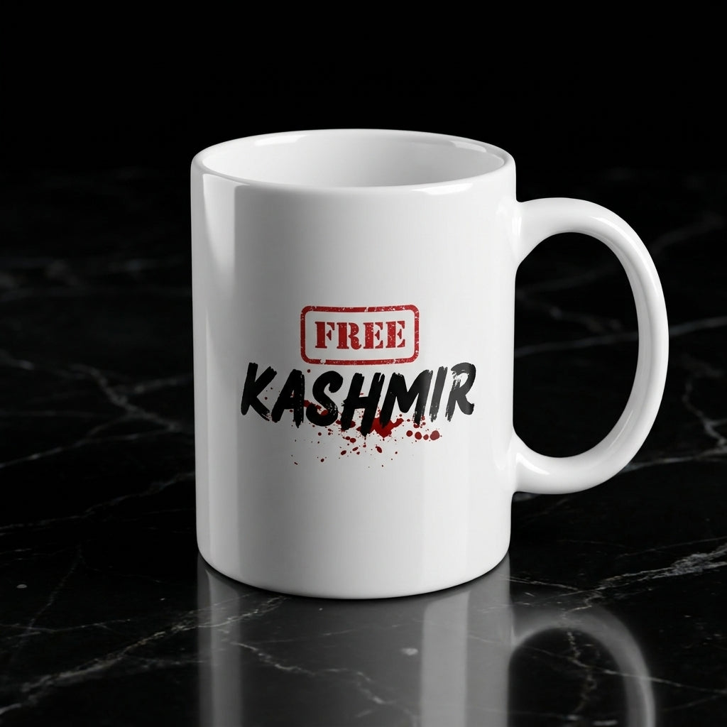 Free Kashmir Stamp Typography Graphic Ceramic Cup – High-Quality Printed Tea & Coffee Drinkware