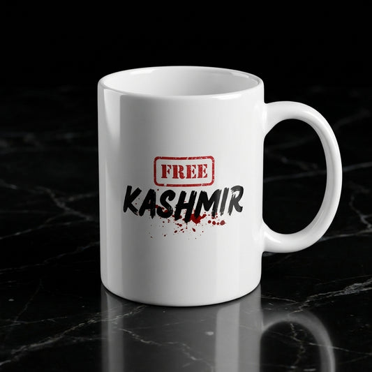 Free Kashmir Stamp Typography Graphic Ceramic Cup – High-Quality Printed Tea & Coffee Drinkware