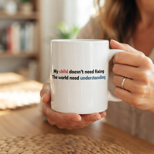 Autism Awareness Child Support Graphic Ceramic Cup – Proud Mum and Dad Advocacy Drinkware