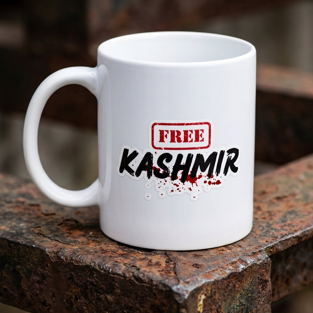 Free Kashmir Stamp Typography Graphic Ceramic Cup – High-Quality Printed Tea & Coffee Drinkware